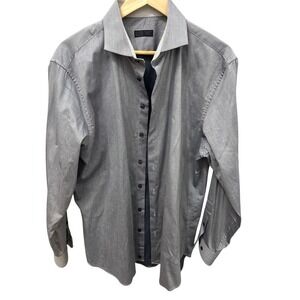 14th & Union Men's Gray Pinstripe Trim Fit Stretch Dress Shirt Size L Nordstrom